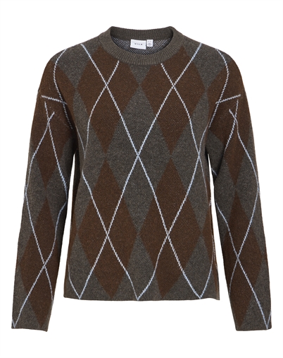 Vila - VIArgyle Strik - Dark Grey Melange/Coffee Bean 